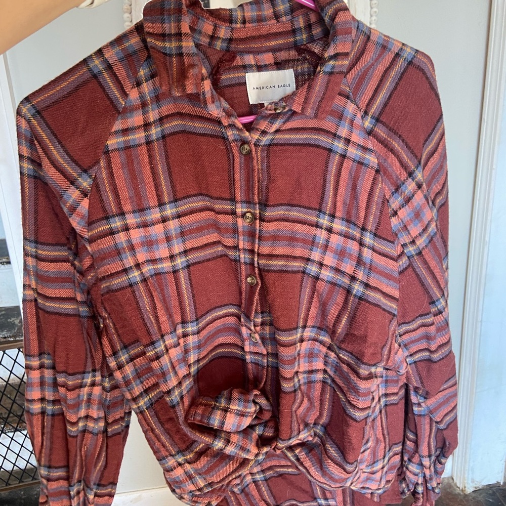 American Eagle Tie Front Flannel